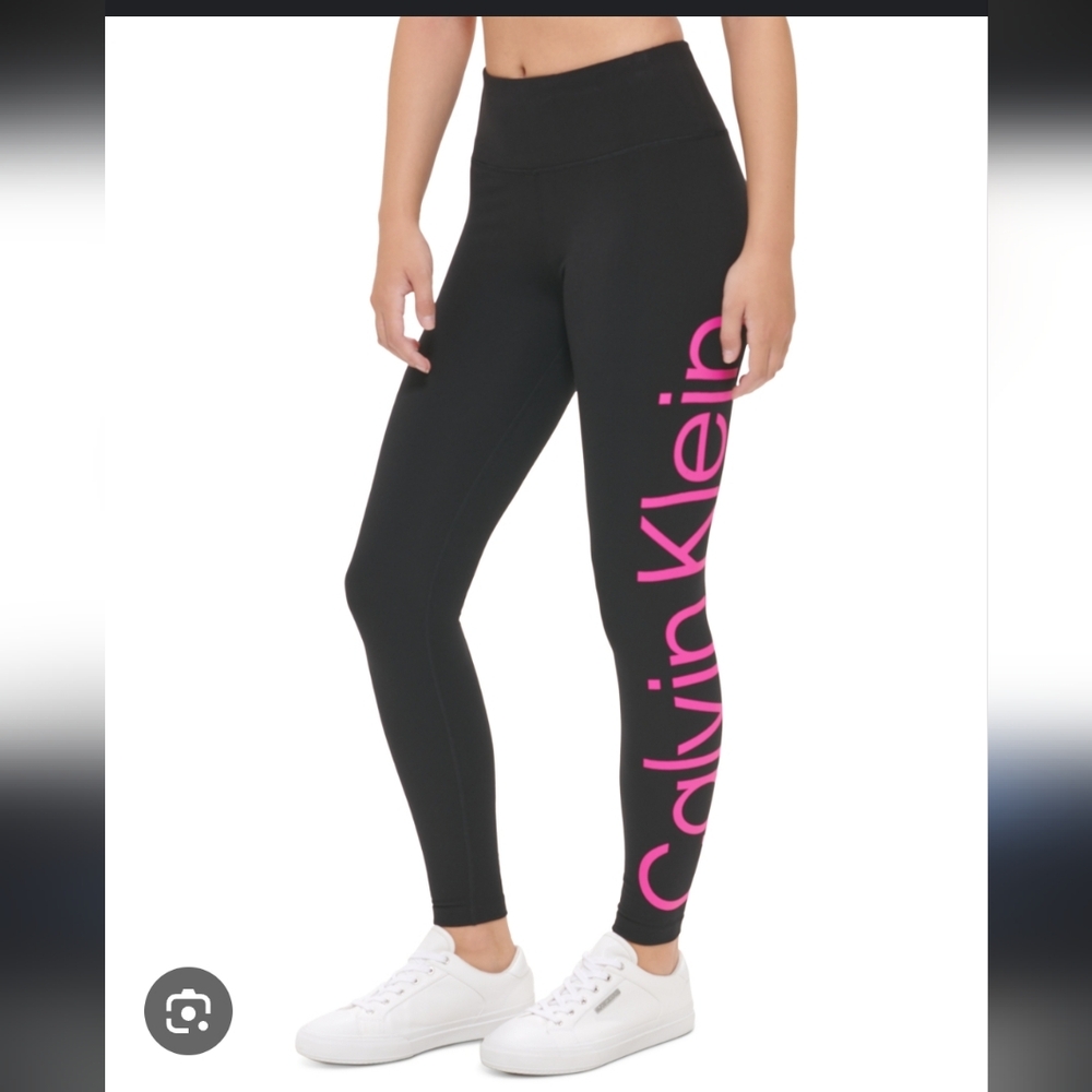 NWT Calvin Klein Performance Jumbo Logo High-waist Leggings Black Hot Magenta XS